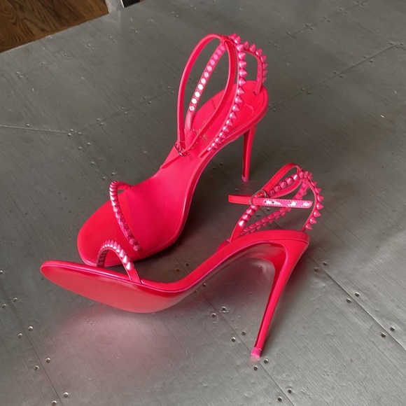 Christian Louboutin so me 100mm pink neon stiletto spike patent sandal sz 38.5 - Picture 4 of 12